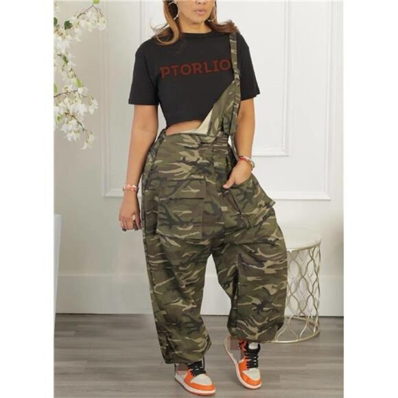 "New Plus Size Camo Harem Overalls - Loose Fit Women's Jumpsuit w/ Pockets" - Picture 2 of 6